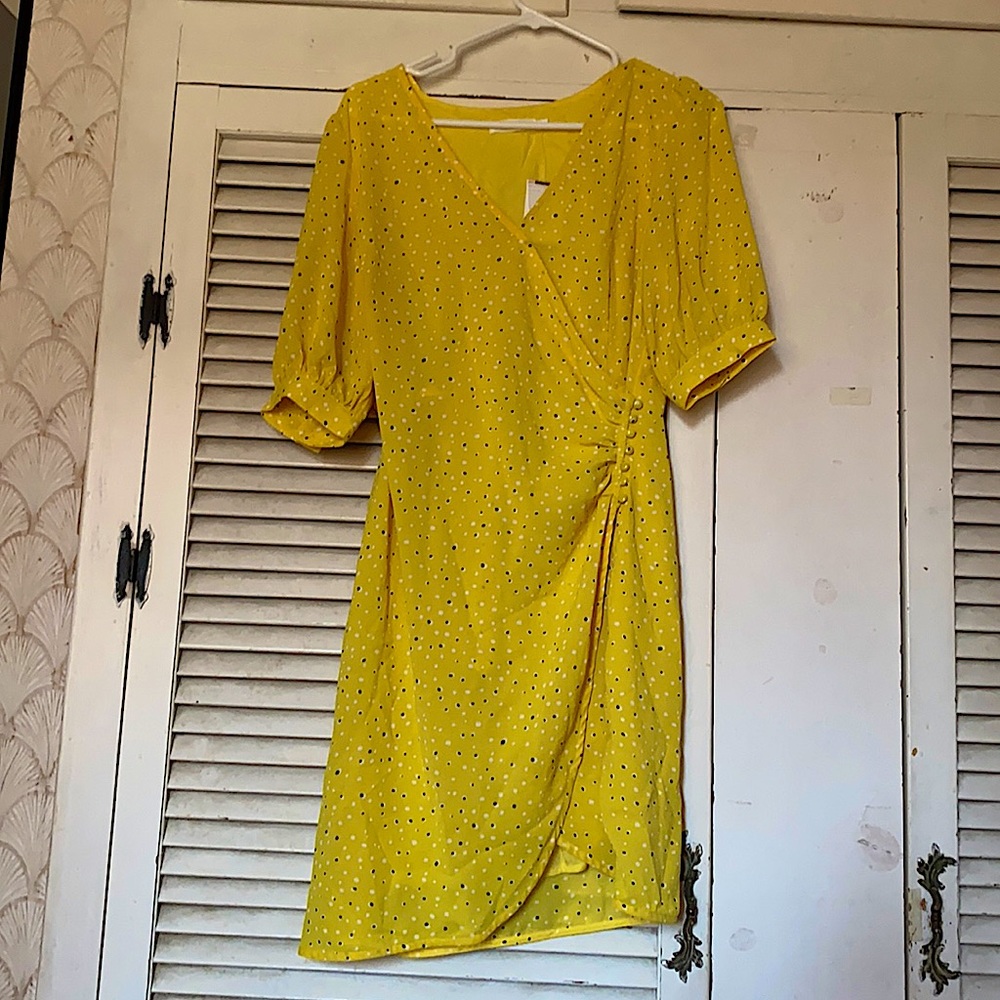 Lush Yellow Print Wrap Dress in Size L